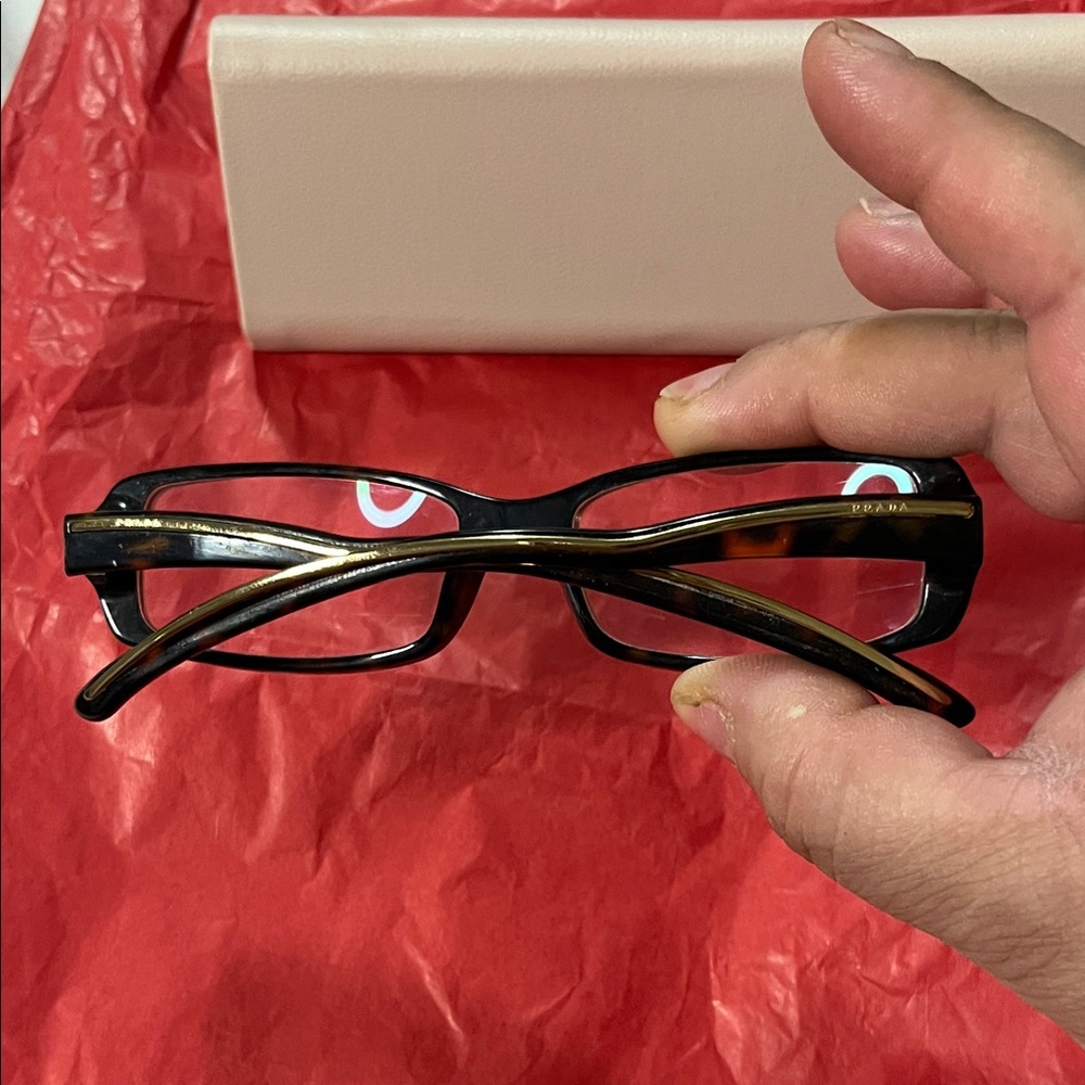Prada Black Rectangular Women's Glasses with Gold Temples - Picture 8 of 16